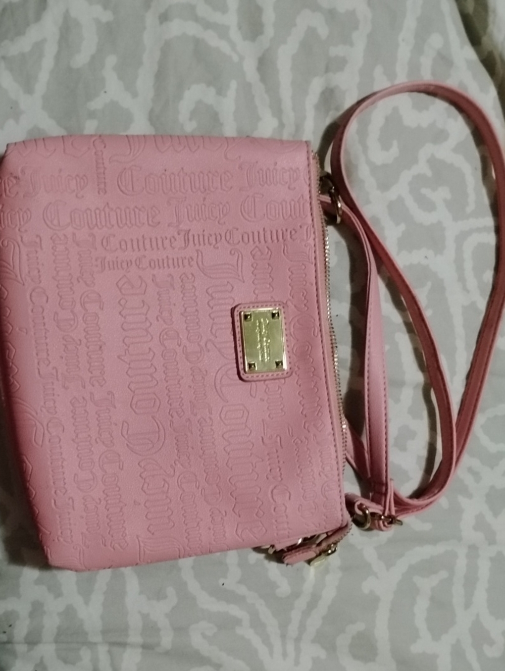 Juicy Couture Pink Embossed Crossbody with Gold Plaque